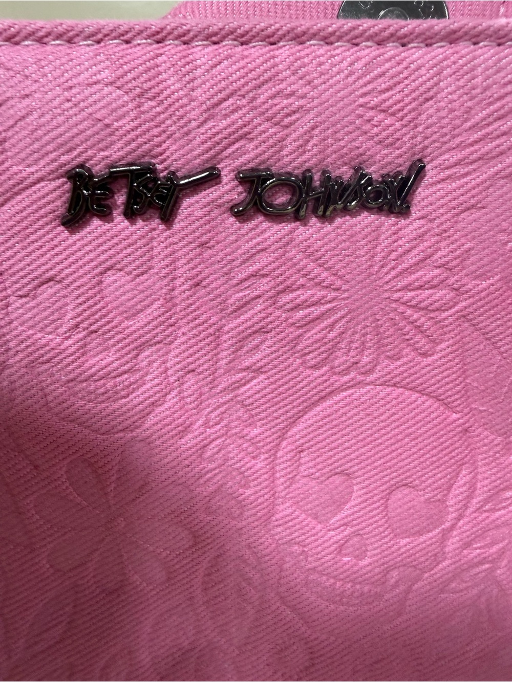Betsey Johnson Pink Embossed Tote with Chain-Accent Straps - Picture 2 of 14
